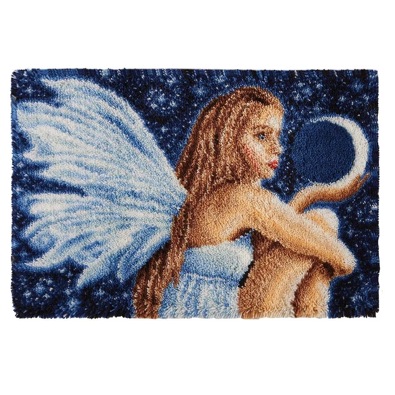 ROCKY&CHAO Latch Hook Kits for Adults Angel Girl 60x40cm, DIY Latch Hook Angel Rug Kit Home Carpet Rug Making Kit, Cross Stitch Embroidery Kits Needlework Crafts Rug for Home Decor โ image 1