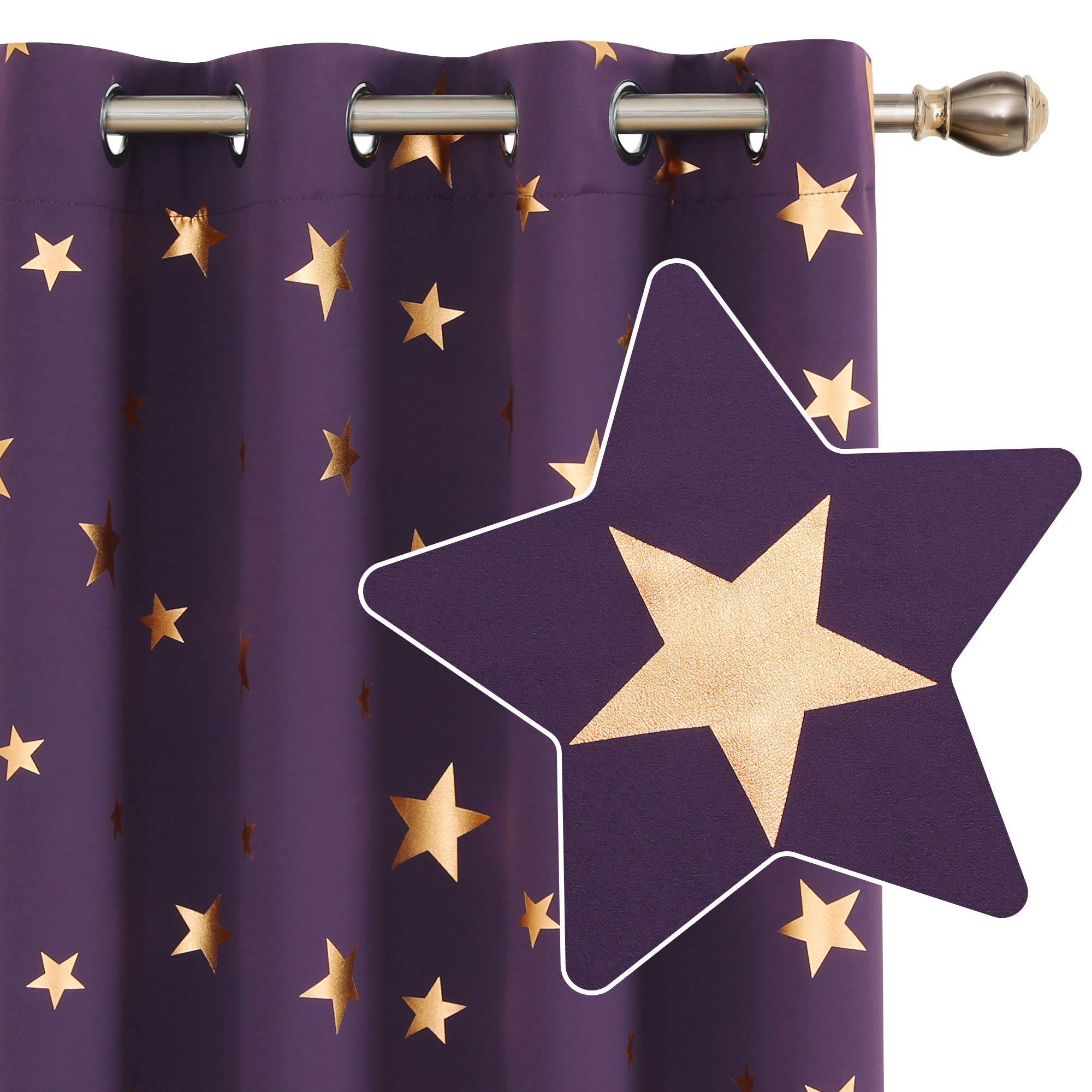 Deconovo 2 Panels Bedroom Curtains Opaque Thermal Curtains with Eyelets 214 x 132 cm (H x W) Dark Purple