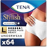 TENA Stylish White Incontinence Underwear for Women, Super Plus Heavy Absorbency, Large, 64 Count