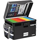 DocSafe 5200&deg;F Fireproof Document Box with Lock,Heat Insulated File Organizer Storage with Pockets,Collapsible Portable Home Office File Safe Box with Handle for Hanging Letter/Legal Folders, Black
