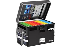 DocSafe 5200°F Fireproof Document Box with Lock,Heat Insulated File Organizer Storage with Pockets,Collapsible Portable Home 