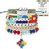 Y1tvei Autism Awareness Clay Bead Bracelets - 7Pcs Autism Awareness Clay Bead Surfer Bracelet Puzzle Piece Pendant Bracelet