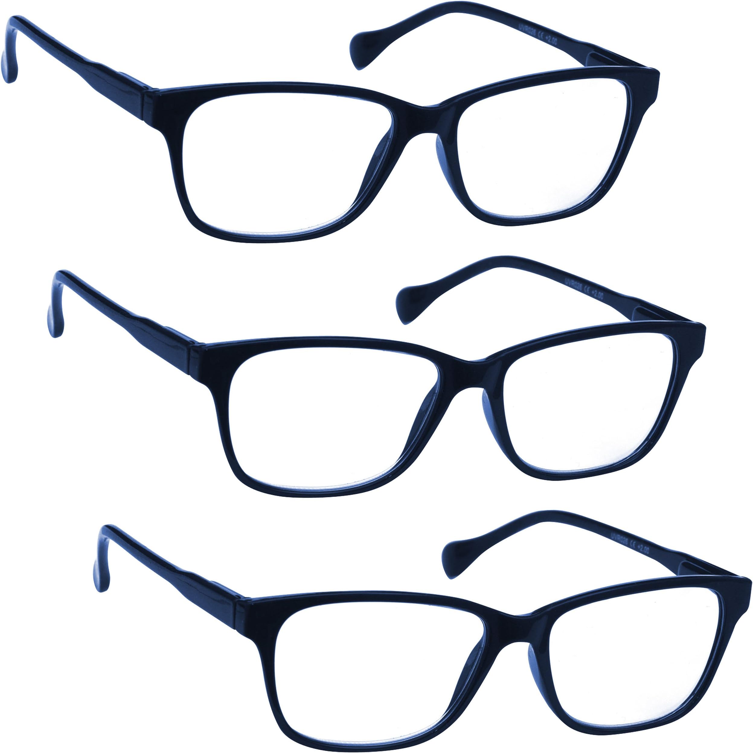 UV Reader Navy Blue Lightweight Reading Glasses Value 3 Pack Designer Style Mens Womens UVR3PK027 +2.00