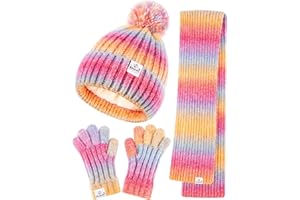 SENPUKI Kids Winter Beanie Gloves Scarf Set,Girls Toddler Winter Hat With Pom Neck Warmer Gaiter Mittens Fleece Lined Set
