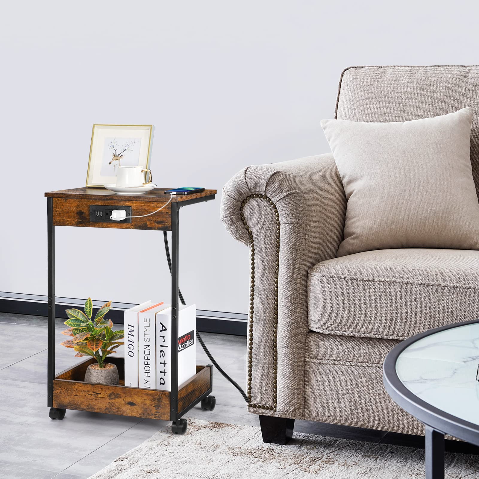 Mua End Table with Charging Station, Sofa Side Table with USB Ports ...