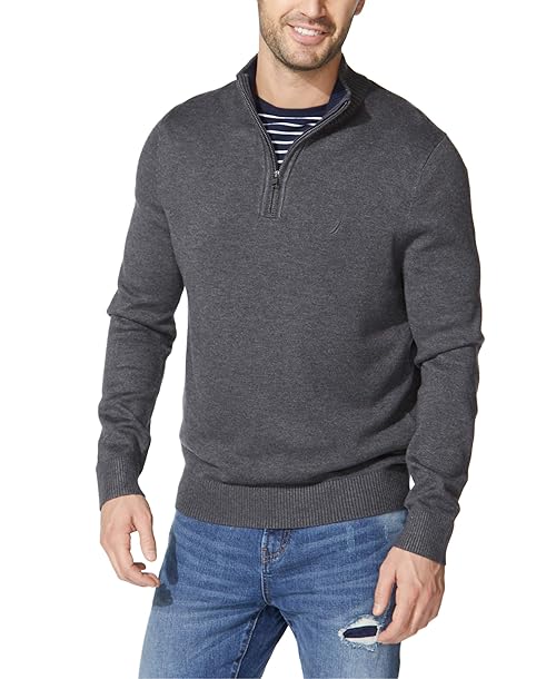 Nautica Men's Quarter-Zip Sweater, Charcoal Heather, Small