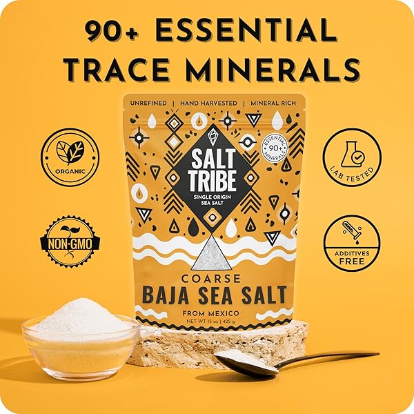 BAJA MINERAL SEA SALT FOR GRINDER REFILL | COARSE | 90+ TRACE MINERALS FOR HYDRATION SUPPORT | SAL ORGANICA | NATURAL GRAIN | LOW SODIUM ORGANIC & UNREFINED | SINGLE ORIGIN MEXICO | 15 OUNCE