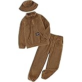 Latnnut Girls Fuzzy Pants Set Quarter-zip Sweatshirt with Kangaroo pocket Sweatpants and Hat for 4-10 Years
