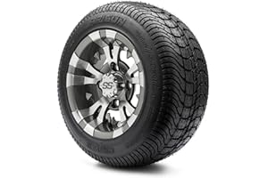 GOLF CART KING MODZ® Vampire Gunmetal 10" Golf Cart Wheels and Arisun Cruze (205/50-10) DOT Low Profile Golf Cart Tires Combo - Set of 4