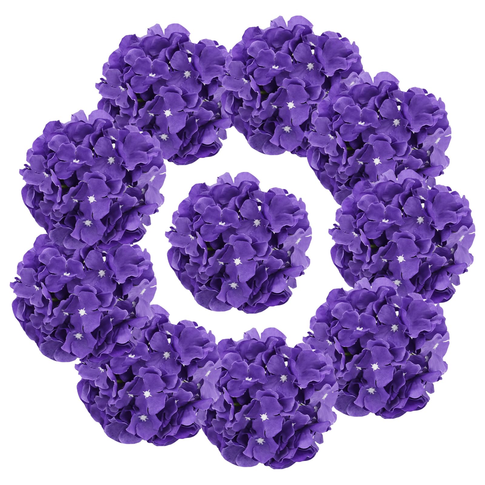 Photo 1 of 10 pcs Hydrangea Artificial Flowers, Silk Artificial Hydrangea Head with Stem Hydrangea for Bridal Wedding Baby Shower Home Party Decoration (Deep Purple)