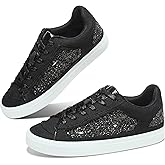 Obtaom Women Glitter Sneakers Sparkly Sequin Canvas Fashion Sneakers Comfortable Lace Up Shiny Bling Shoes for Wedding Party