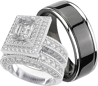 Amazon.com: His and Hers Wedding Rings Set Sterling Silver ...