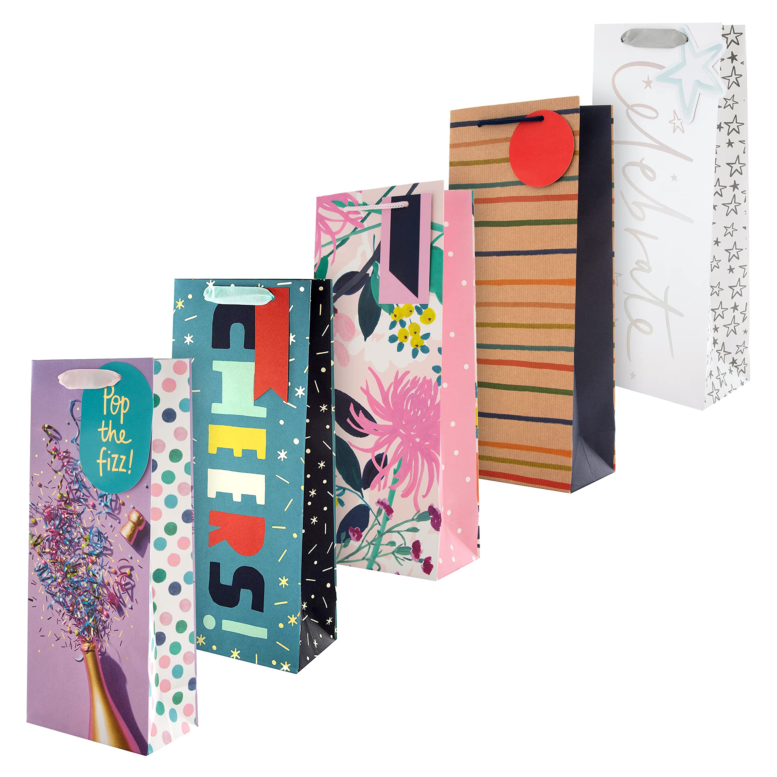 Hallmark Bottle Bag Bundle - 5 Bottle Bags in 5 Fun Contemporary Designs