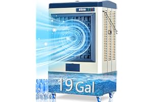 Uthfy 48" Evaporative Air Cooler, 6500 CFM Swamp Cooler with 19 Gallon WaterTank, Outdoor Air Conditioner with 5 Ice Packs, Portable Evaporative Cooler with 120° Oscillation, 3 Speeds for Outdoor Use