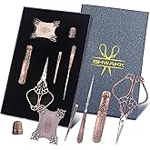 SHWAKK Embroidery Scissors Kit, Vintage Red Stainless Steel Craft Scissors | Vintage Sewing Kit for Crafting, Sewing, Needlework, Handcraft DIY Tools
