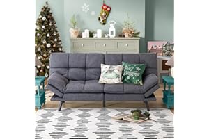 AMICLIBER Futon Sofa Bed, Grey Linen Memory Foam Futon Sleeper Sofa Loveseat Convertible Couch Bed for Small Compact Living Spaces,Apartment