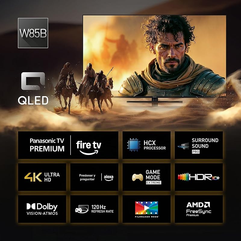 Premium TV-43W85BEZ, Série W85B, 43 polegadas, Smart TV 4K Ultra HD QLED, 2025, 120 Hz, Fire TV, Dolby Vision e Atmos, Modo Jogo Extremo, Compatível com Alexa, Apple, Bluetooth, Preto
