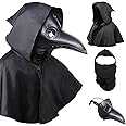 Lulu Home Halloween Plague Doctor Mask Costume, Black PU Leather Mask with Long Beak, Balaclava Face Mask & Hooded Cape for Adults Masquerades Cosplay Parties Costume Props