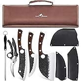 Purple Dragon Butcher Knife Set - 9 Pcs Chef Knife Set - Hand Forged Serbian Chef Knives Meat Cleaver Boning Viking Knives Kitchen Knives with Roll Bag Christmas Gift for Men and Women