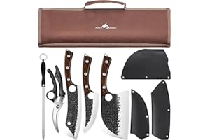 Purple Dragon 6 PCS Chef Knife Set,High Carbon Steel Cleaver,Hand Forged Meat Boning Knife,Carving Butcher Knife with Accesso