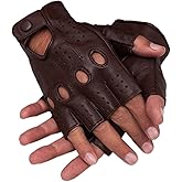 DRIVING GLOVES HALF FINGER FINGERLESS KNUCKLE HOLES FOR MEN GENUINE LEATHER (Medium, Brown)
