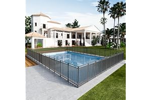 Petorldog Metal Swimming Pool Fence 110ft (L) × 40in (H) with 42 Panels & 6 Gates, Pool Safety Fence, Protective Barrier with Reinforced Stakes, Compatible with Patios & Gardens, Black-Silver