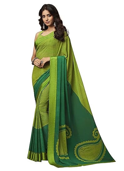 Womens Orange Chiffon Printed Saree And Blouse Material_RKRU1303A