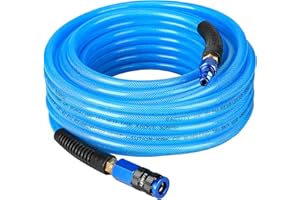 EADUTY Heavy Duty Reinforced Polyurethane Air Hose 1/4 in x 50 ft, Lightweight, Flexible Compressor Hose with Universal Quick Coupler, Plug and Bend Restrictors, Blue