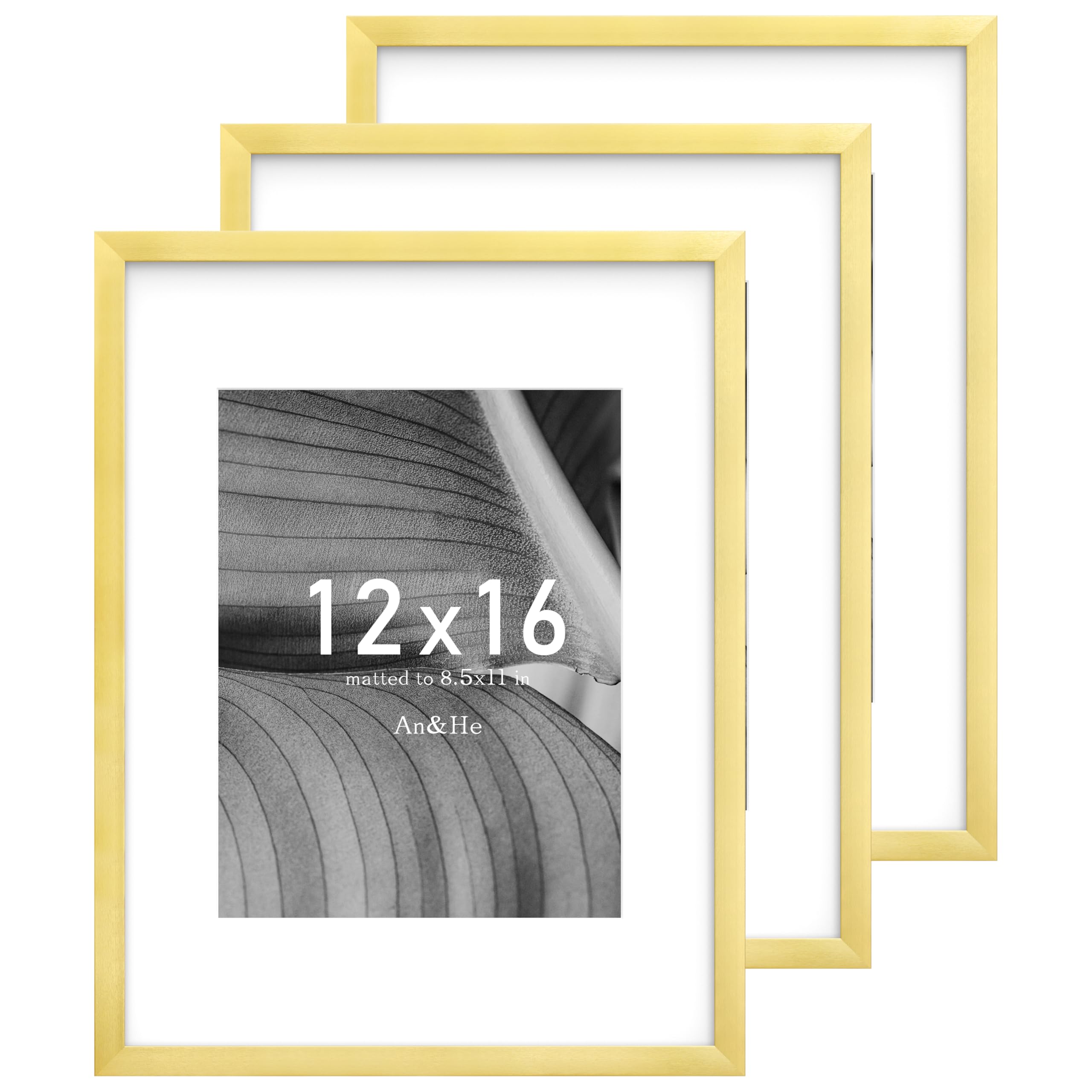 Photo 1 of An&He 12x16 Picture Frame, Gold Photo Frame for Tabletop and Wall Display, Minimalist Design, Set of 3