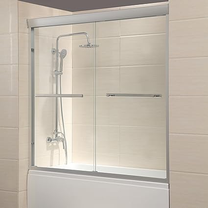 Mecor 60 W X 57 4 H Framed Bathtub Sliding Shower Door 1 4 Clear Glass With 2 Towel Bars Finish