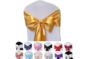 Maiangel Satin Chair Sashes Bows-12PCS Chair Ribbon Ties Back Sash for Wedding Party Events Banquet Chair Cover Decoration (Gold)