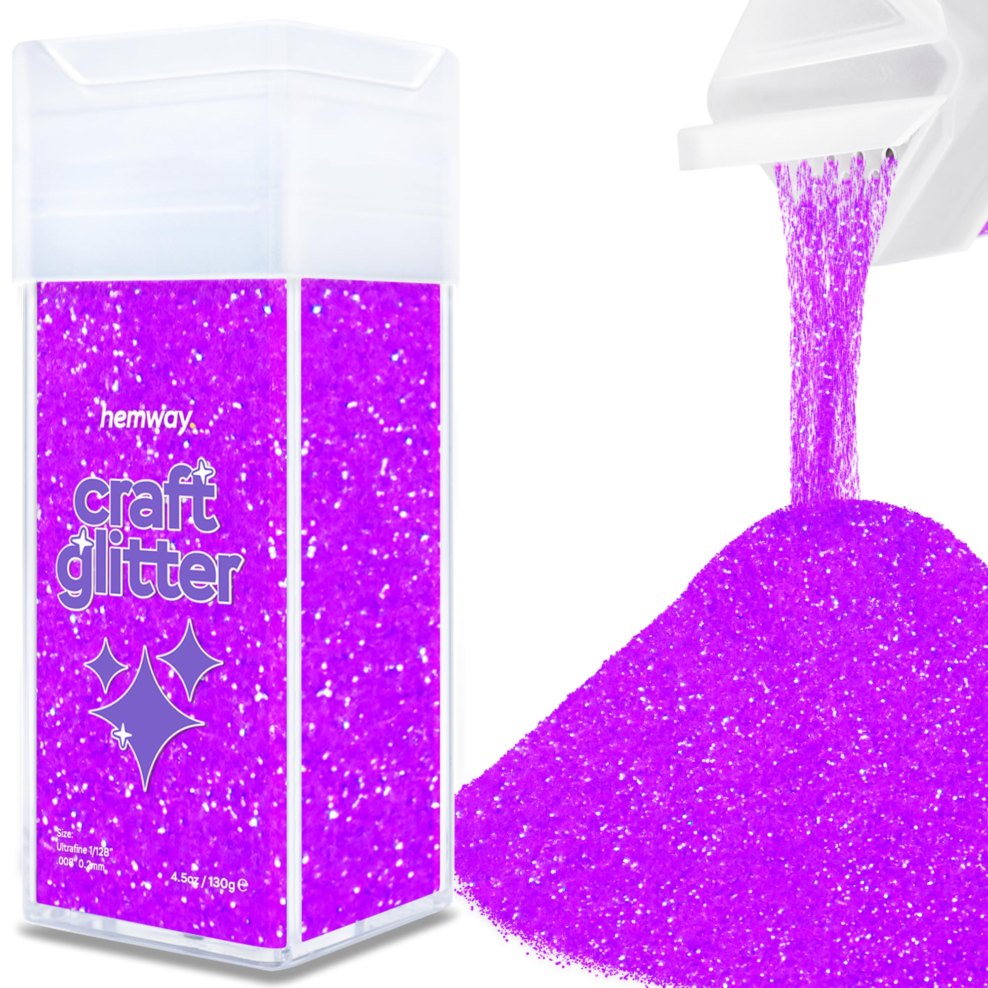 Hemway Glitter Shaker Fluorescent Purple 110g Ultrafine, Craft Glitter Shaker for Resin & Epoxy Crafts, Christmas Art Supplies, Nail, Body, Face, Eye, Festival, Crafting, Slime, Sparkle