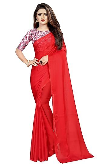 Market Magic World Womens Chiffon Saree With Digital Printed Bloues Piece