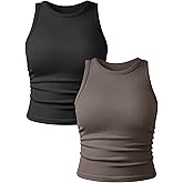 YIOIOIO Women's 2 Pieces Basic Seamless Tank Tops Sleeveless Crew Neck Workout Exercise Crop Camis