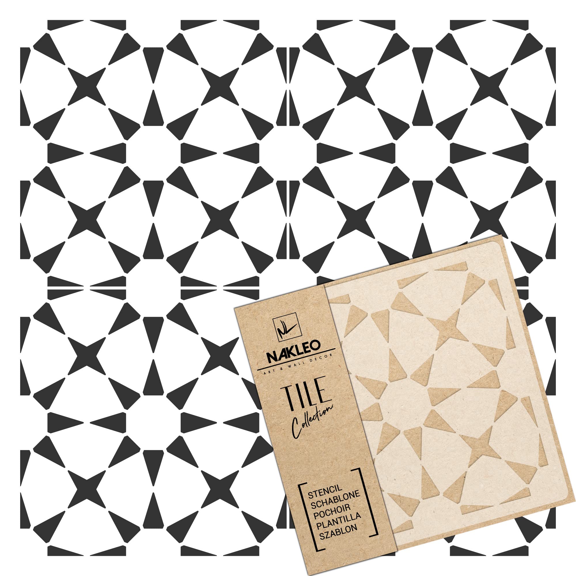 NAKLEO Tile Painting Stencil 15x15 cm, Havana Geometric Mosaic, Plastic Reusable Template, Home Decor Craft DIY, Floor Concrete Patio Wall - Terracotta — image 1