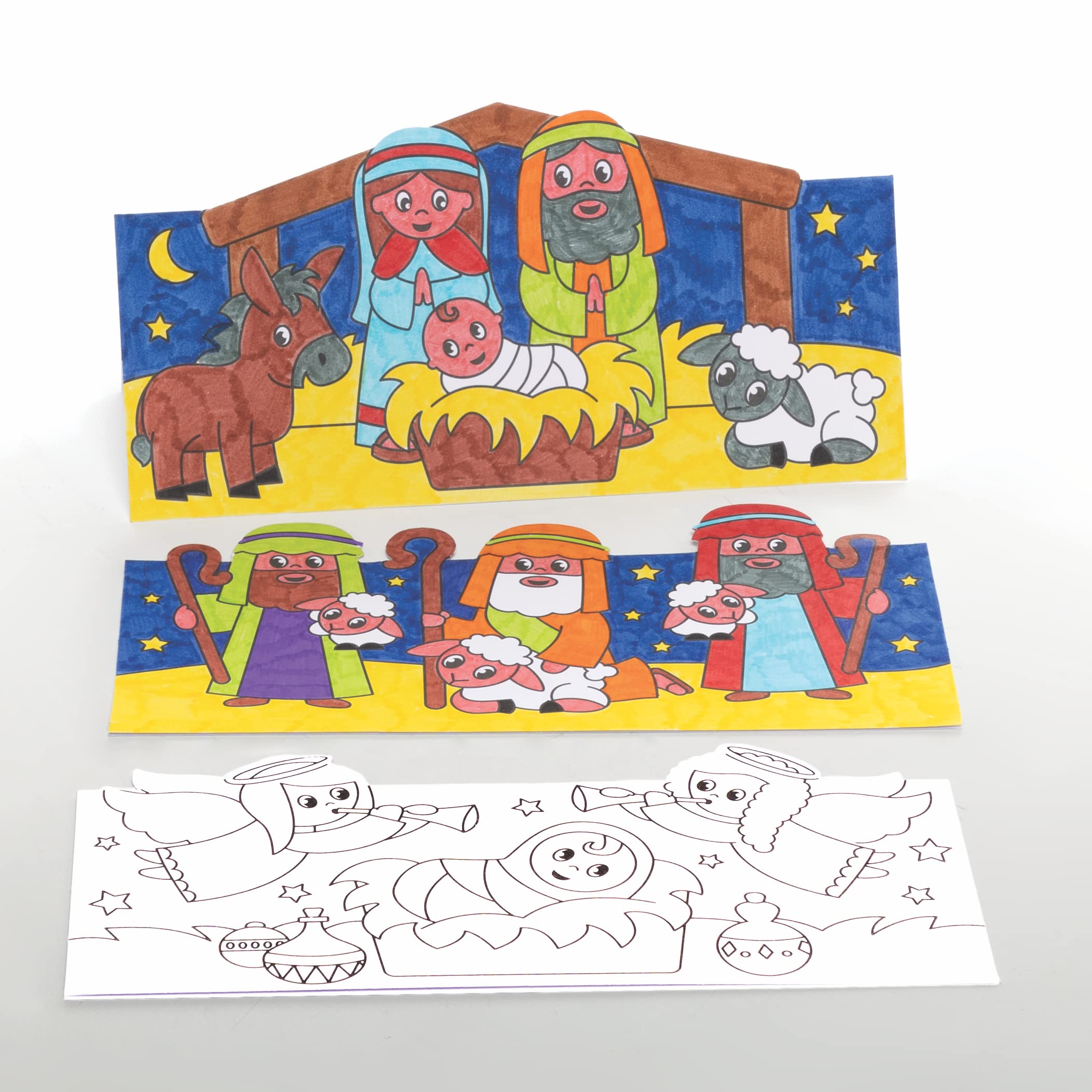 Baker Ross FC270 Nativity Colour In Pop Up Cards - Pack of 10, Christmas Arts and Craft for Kids, Card Crafts for Children to Personalise,White