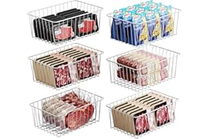 iSPECLE 6 Pack Upright Freezer Organizer Bins for 11 Cu.Ft, Heavy Duty Wire Storage Baskets with Handles, Rust-Resistant Meta