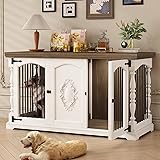 Dog Crate Furniture for 2 Dogs with Hand-Carved