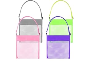 Tuparka 4 Pcs Colorful Mesh Beach Bags - Sea Shell Bags with Adjustable Carrying Straps for Kids
