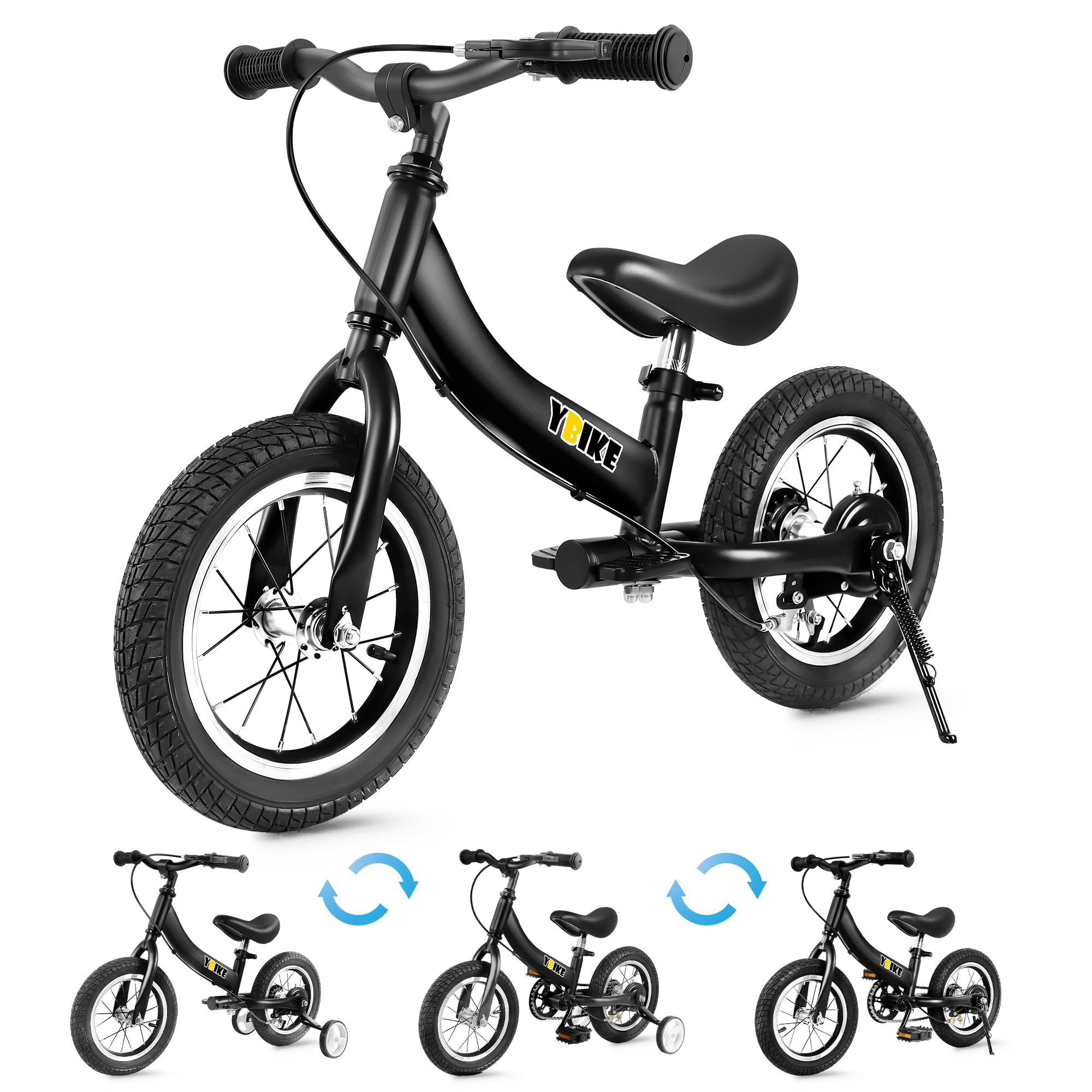 YBIKE Balance Bike 2 in 1,The Dual Use of a kids' Balance Bikes and Kids Bike, for 2 3 4 5 6 7 Years Old -12 14 16 Inches with Training Theory, Brake, Pedal