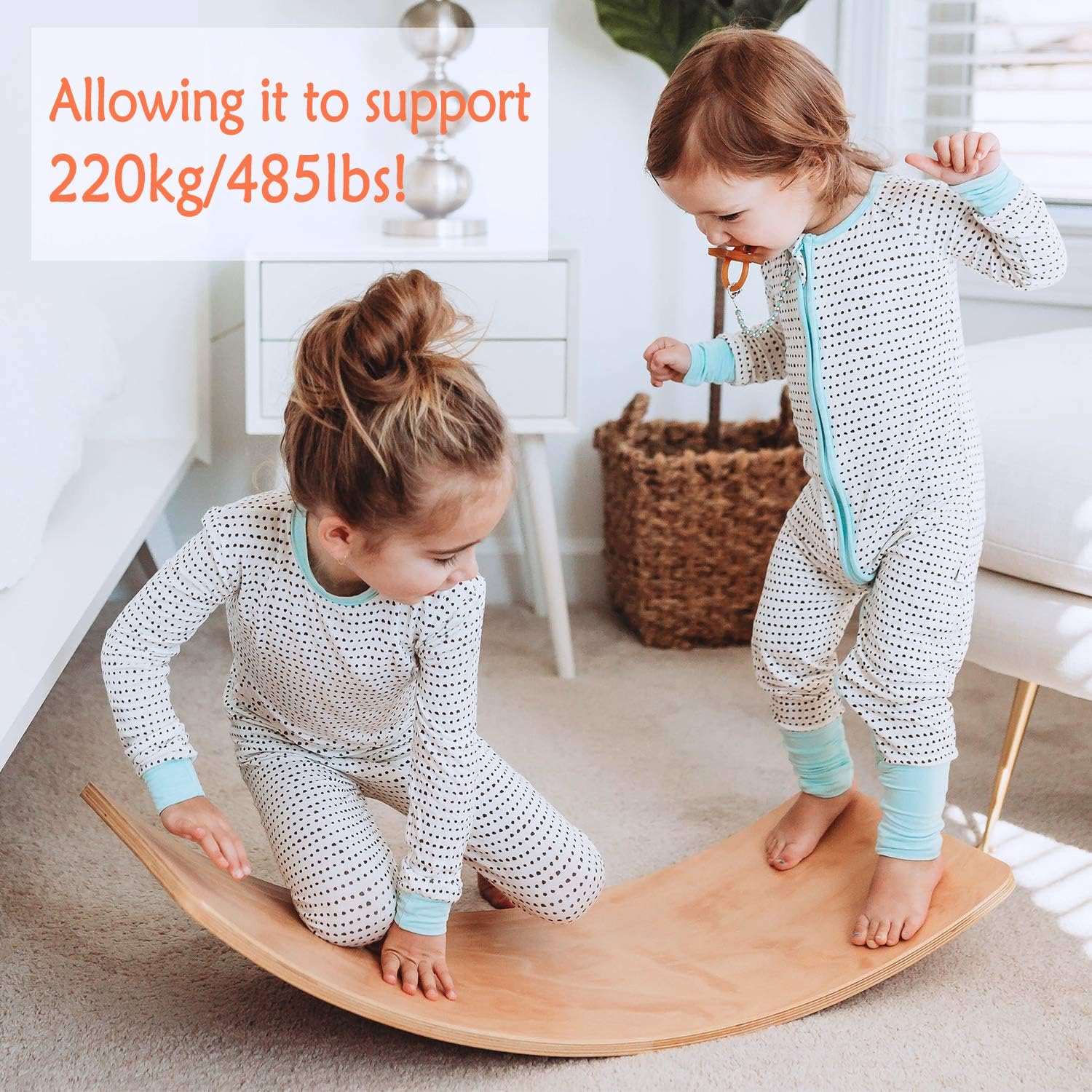 HAN-MM Wooden Wobble Balance Board Waldorf Toys Balance Board Kid Yoga Board Curvy Board - Wooden Rocker Board 35 Inch Kid Size (Natural): Toys & Games