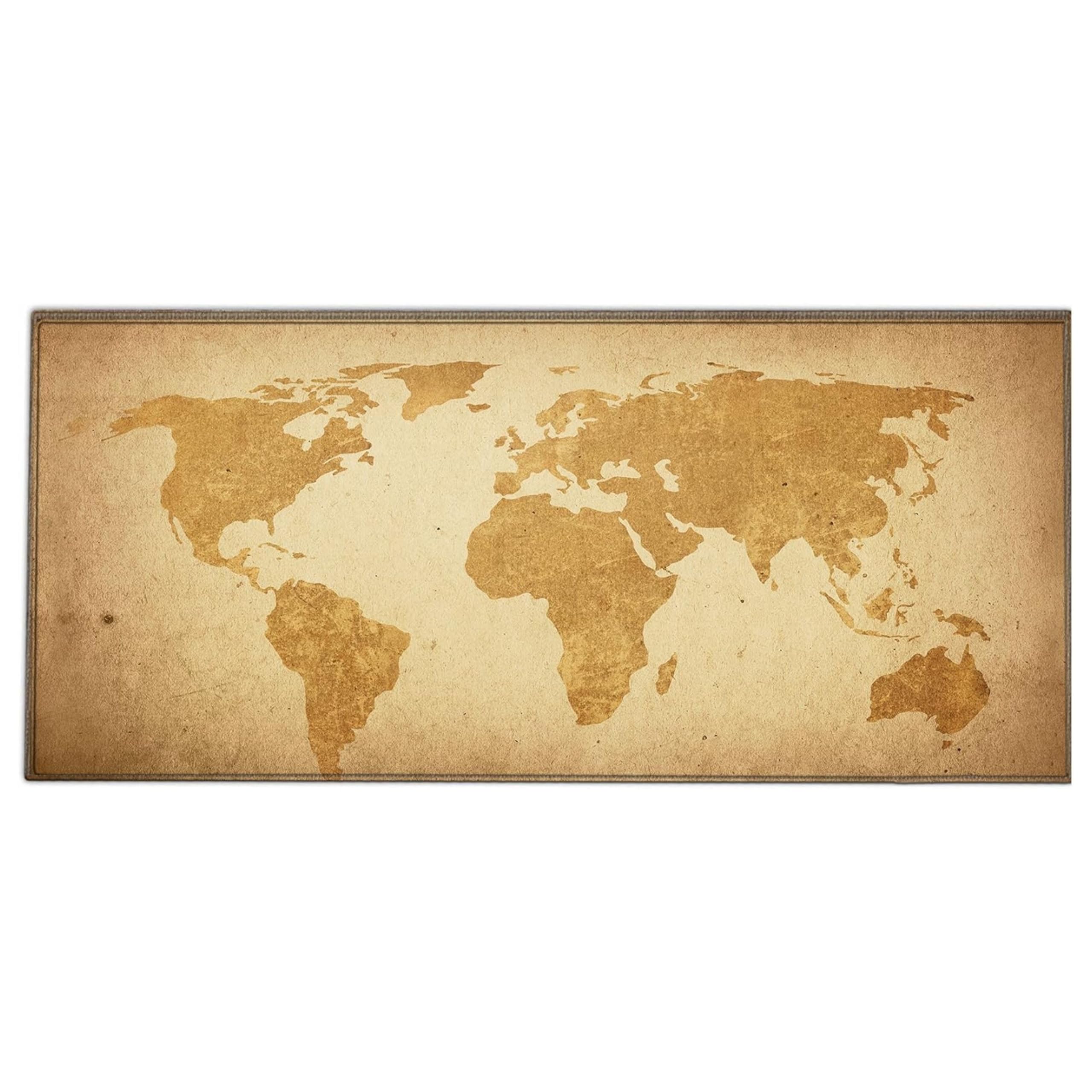 Silent Monsters Mouse Mat Size XX Large 35 x 16 in / 90 x 40 cm, Brown Global Map, Stitched Edges, washable & rollable Mouse Pad, Gaming Home Office Mousemat, Mousepad non-slip & quiet, Desk Mat XXL