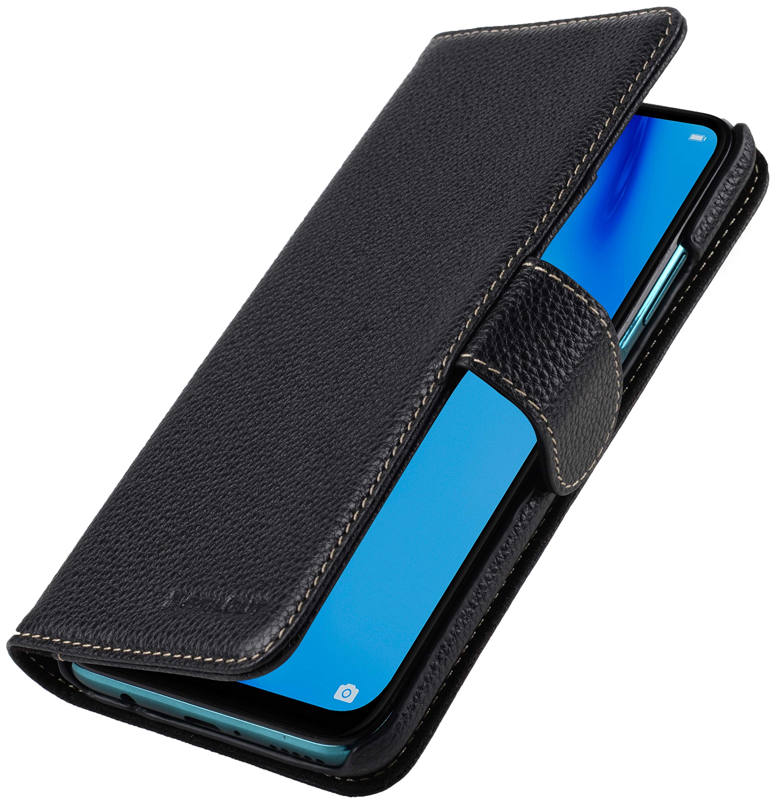 StilGut Wallet Case for Huawei P40 Lite, Genuine Leather Huawei P40 Lite Case with Card Holder & Magnetic Closure, Black
