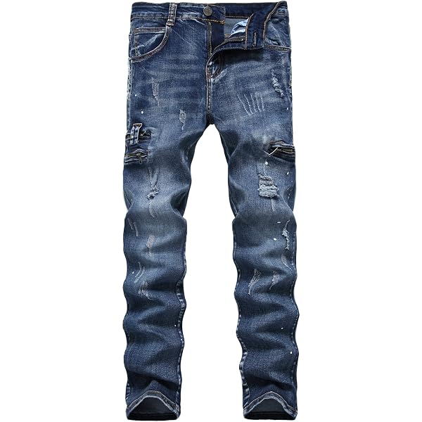 Skylinewears Mens Ripped Jeans, Distressed Destroyed Slim Fit