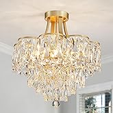 WUZUPS Crystal Chandelier Semi-Flushmount Ceiling Light Modern Lighting Fixture for Bedroom Hallway Entry Kitchen Bathroom, H