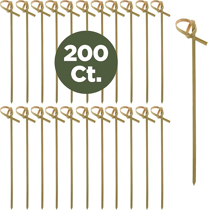 Prexware 200 Bamboo Knot Skewers, 4 Inch Knotted Skewers