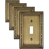 ZILLSEA 4-Pack Antique Brass Light Switch Cover Plates, 1 Gang Metal Switch Plate Covers, Decorative Pearl Design, 3.15''*4.88'', Midsize