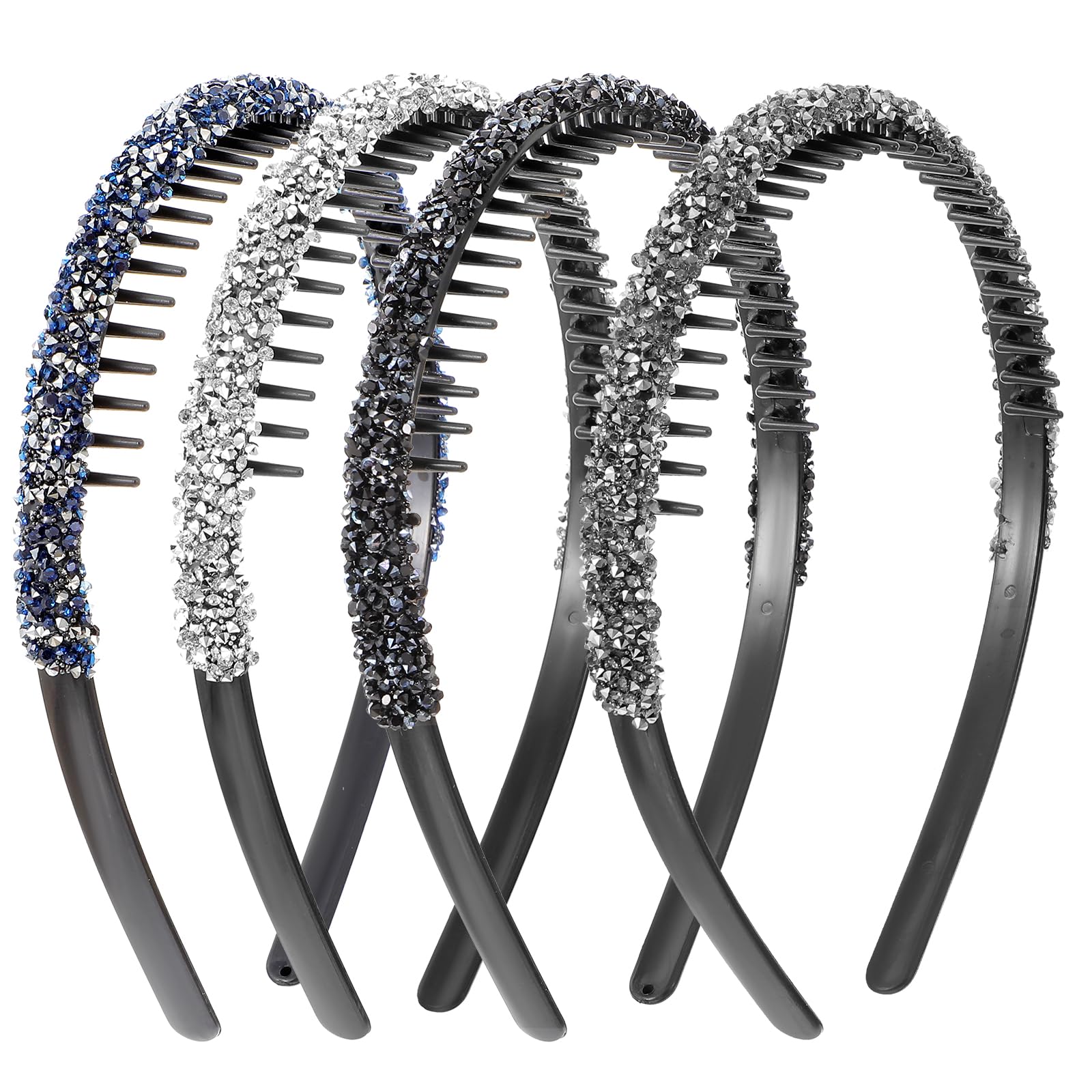 Tyqour 4Pcs Rhinestone Hair band with Teeth Non Slip Zig Zag Headband Plastic Comb Headband Sparkly Diamond Hairbands Zigzag Headbands Hair Accessories for Women