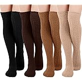 Geyoga 4 Pairs Knee Thigh High Fuzzy Socks for Women Long over Knee Fuzzy Socks Fleece Cozy Lined Soft Warm Valentines Gifts