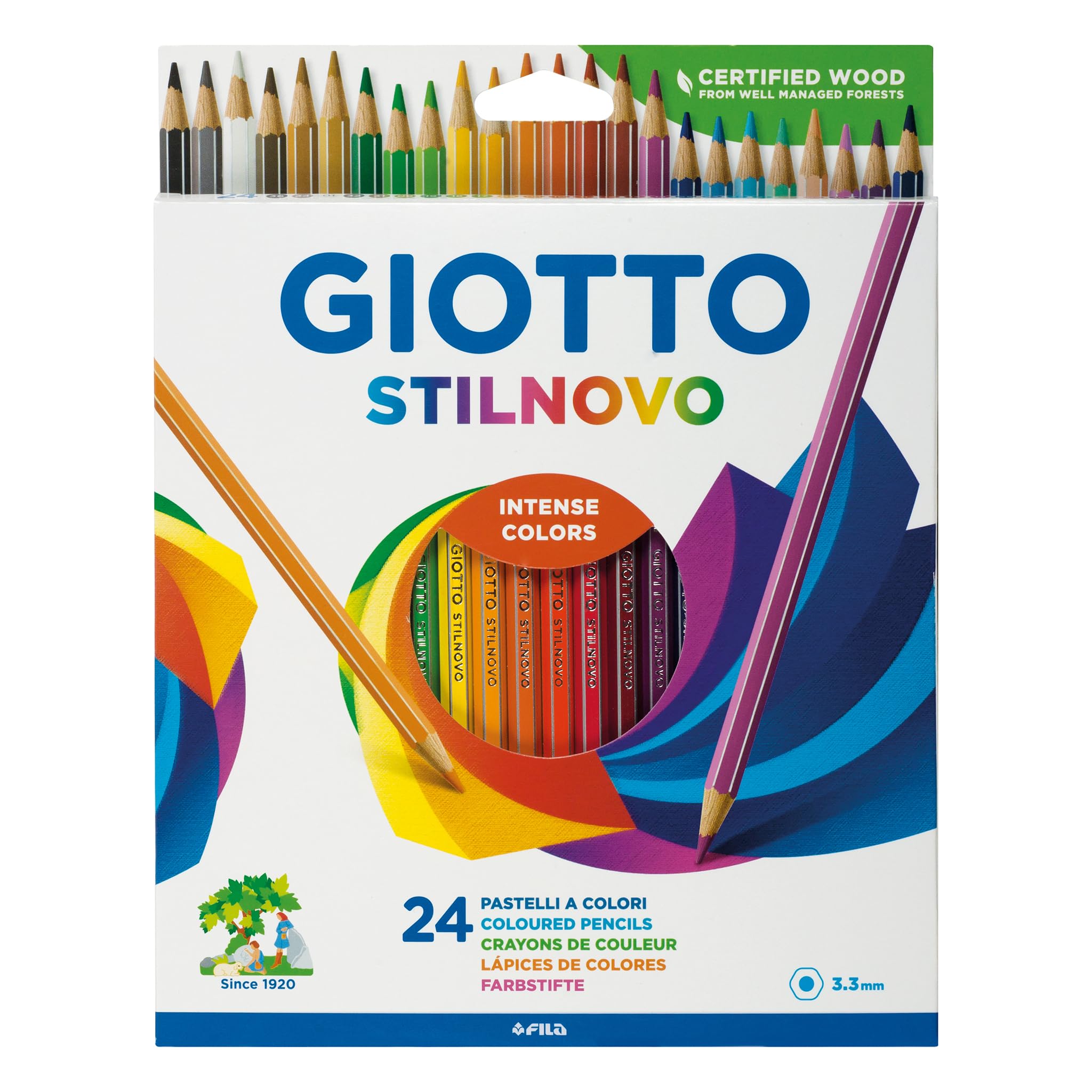 GIOTTO Stilnovo Intense Colours Colouring Pencils, 36 Assorted Colours, Ideal for Children, Parties and Schools